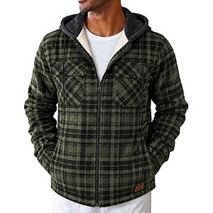 Ceoutdoor Men's Flannel Jacket Vintage Plaid Zip Up Sherpa Lined Fleece Coat - $18.99 AC