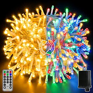 Ollny 200LED Color Changing Christmas Lights with Remote | 66FT 11 Modes Clear Warm White & Multicolor Christmas Tree Lights Dimmable Plug in, Waterproof  $10.99