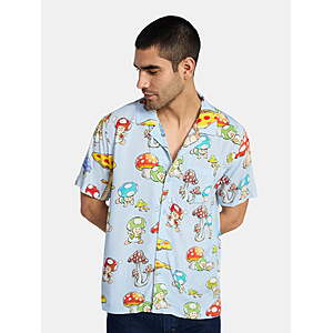 $3.88: Nintendo Men's and Big Men's Mushroom Kingdom Graphic Button Up Shirt (Sizes XS-4XL) at Walmart.com