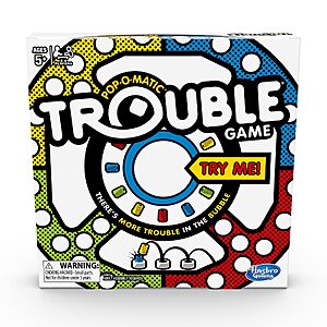 $6.99: Hasbro Gaming Trouble Board Game for Kids Ages 5 and Up 2-4 Players at Amazon