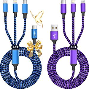 2-Pack 4-ft Firsting 3-in-1 Nylon Braided USB Charging Cable w/ USB-C, Lightning & Micro USB $4.94 ($2.47 each) + Free Shipping w/ Prime or on $35+