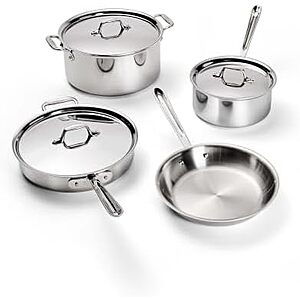 $399.99* | All-Clad D3® Stainless Steel Cookware Set, 7-Piece, Made in the USA at Amazon