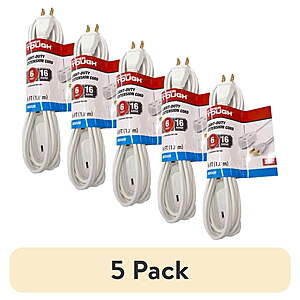 5-Pack 6' Hyper Tough Indoor Extension Cords 125V, 13A (White or Black) $8.97 + Free S&H w/ Walmart+ or on $35+