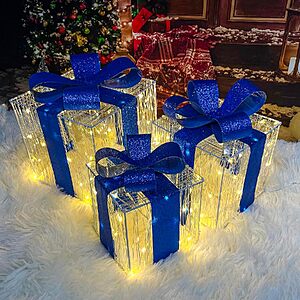 3-Piece Purtuemy 140-LED Lighted Christmas Gift Box Decorations for Indoor/Outdoor Use (Blue/Warm White) $16.99 + Free Shipping w/ Prime or on $35+