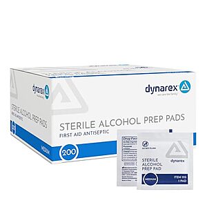 $2.45* | 200-Ct Dynarex Medium Alcohol Prep Pads w/ 70% Isopropyl Alcohol at Amazon