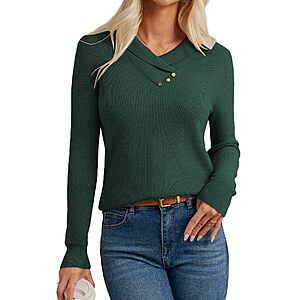 GRACE KARIN Womens Soft Sweaters Long Sleeve Shawl Collar Sweater Green $16.79