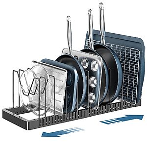 [Prime] PanPanPal Expandable Under-Cabinet Pot & Pan Organizer w/ 10 Adjustable Dividers (Black) $11.99 + Free Shipping