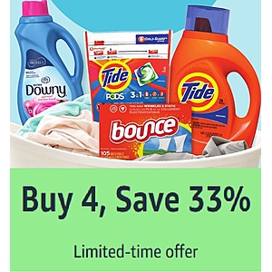 Tide, Downy, Bounce Liquid, Pods, Powder, Sheets - Buy 4, Get 33% Off