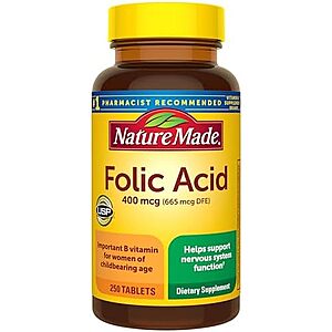 [SnS, AC] $1.61 | 250-Count Nature Made 400mcg Folic Acid Supplement Tablets at Amazon