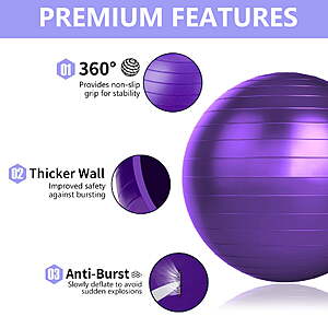 $18 FS Walmart+ by cyrico Exercise Ball Yoga Ball, 75cm Large Anti-Burst Gym Grade Birthing Ball for Pregnancy, Fitness, Balance, Pilates and PT, with pump
