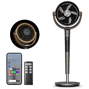 DREO Smart Fan w/ RGB Light and DC Motor, Omni-directional Oscillating, 12 Speeds, 6 Modes, 37-42'', Wi-Fi/Voice/Alexa, grey ($97 w/ Free Ship)
