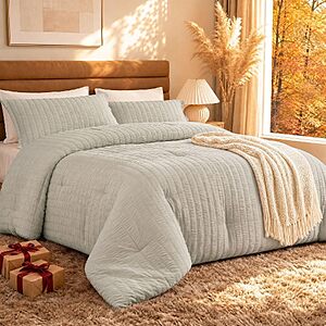 [Prime] 3-Piece Quataly Seersucker Comforter Set (Queen, Light Tan) $18.99 + Free Shipping