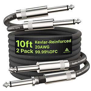 2-Pack 10' AA Audio Accessory Dual Shielded 20AWG Guitar Cables $13.99 + Free Shipping w/ Prime or on $35+