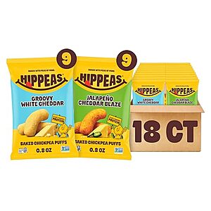 [SnS, AC] $9.66* | 18-Pack 0.8-Oz Hippeas Chickpea Puffs (Groovy White Cheddar & Cheezy Vibes) at Amazon (53.7￠ each)
