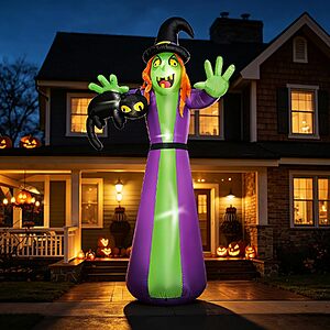 12' Yooson Giant Halloween Inflatable Witch Grabbing Black Cat w/ Built-In LED Lights $29.99 + Free Shipping w/ Prime or on $35+