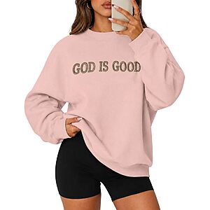 [Prime] LETSEE Oversize Women's Embroidered God Is Good Fleece Pullover $11.99 + Free Shipping