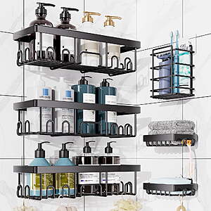 Ophanie Adhesive Shower Caddy 6 Count, Large Capacity Bathroom Organizers and Storage, No Drilling Wall-Mounted Basket, Black $13.99
