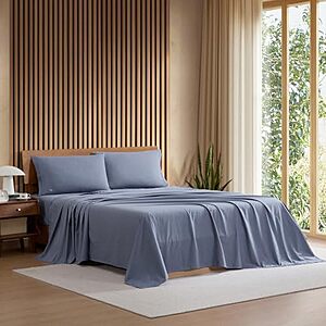 $32* | 4-Pc Lacoste 100% Cotton Percale Sheet Set (Queen, Vintage Indigo) at Amazon