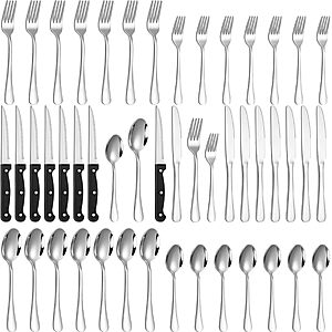 Lazycorner 48-Piece Silverware Set for 8 with Steak Knives, 18/8 Stainless Steel Flatware, Food Grade Cutlery Set $20.49