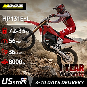 KOOZ HP131E-L 8000W Electric Dirt Bike 72V 35Ah 56 MPH 19"/16" Tires UL2272 $1859 + Free Shipping $1859.4