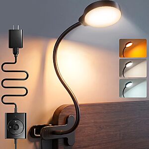 Glocusent 5W Clip on Light, 3 Colors & 5 Brightness Reading Light for Bed $14.69