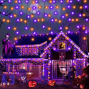 Heceltt 66FT 640LED Orange Purple Halloween Lights Outdoor 8 Modes Plug-in $14.99