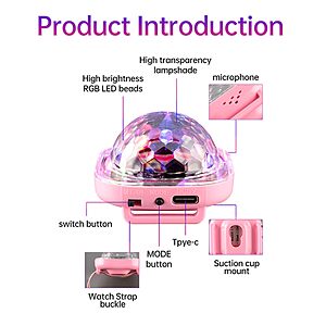 Mini LED Magic Disco Ball with Wristband & Suction Cup (Pink) – $8.80, Free Shipping for Members or $35+ Orders