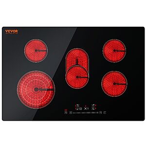 VEVOR Built in Electric Stove Top, 30 inch 5 Burners Ceramic Cooktop, 240V Glass Radiant Cooktop with Sensor Touch Control, Timer & Child Lock Included, $169.32