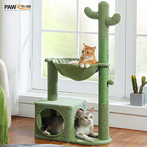 PAWZ Road Cactus Cat Tree Condo 39.4" with Hammock, Tall Sisal Scratching Post for Indoor Medium Cats, Green $29.99 + Free Shipping