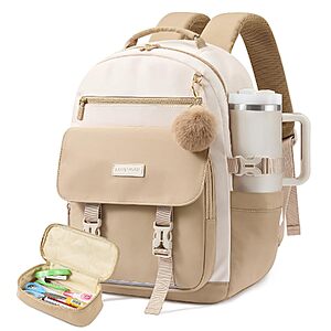 Lovevook Large Capacity Teen Girls School Backpack w/ Pencil Case (Khaki Beige, 15.6" Laptop Compartment) $14.98 + Free Shipping w/ Prime or on $35+