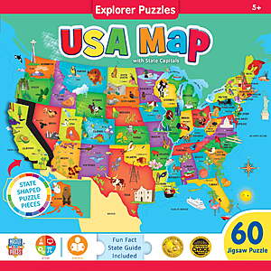 $5.97 FS Walmart+ or Pick Up MasterPieces 60 Piece Jigsaw Puzzle For Kids - USA Map - 16.5"x12.75"