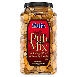 Utz Pub Mix, 42 Oz. Barrel, Savory Snack Mix with a Blend of Crunchy Flavors for a Tasty Party Snack~$9.98 With S&S @ Amazon