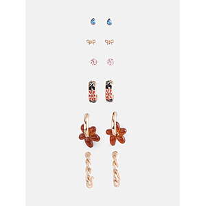 6 pairs, $1.70, Walmart, No Boundaries Flower and Bow Earring Set, 6-Pairs, Women's