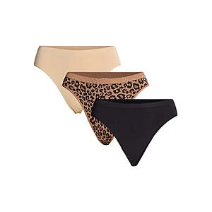 $3.55: Joyspun Women's Seamless Bikini Panties, 3-Pack, Sizes XS-3XL, Moroccan Brown Animal, Black Soot, Adobe Tan at Walmart.com