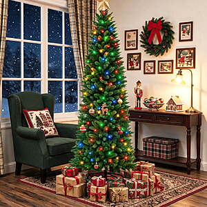 $44.99: edx 6ft Pre-lit Pencil Christmas Tree w/ 120 Multicolor LED Lights, 268 Branch Tips & Foldable Base at Walmart.com