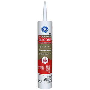 $9.87 Walmart GE Advanced Silicone Kitchen & Bath Sealant, Pack of 1, White 10.1 fl oz Cartridge or 2.8 oz Tube $7.97