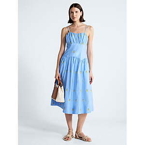 Free Assembly Women's and Women’s Plus Tie Back Cotton Midi Dress with Drop Waist Blue Pineapple, Sizes XS-4X - $11.81