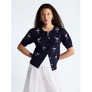 Free Assembly Women's Missy Short Sleeve Puff Sweater Navy/Flamingo, Sizes S-L - $4.99