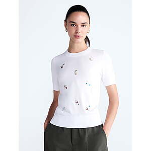 Free Assembly Women's and Women's Plus Embellished Cozy Yarn Sweater with Short Sleeves, Sizes XS-4X - From $11.52