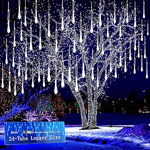 24-Tube Kwaiffeo 30' LED Meteor Shower Christmas Lights for Indoor/Outdoor Use (White) $13.44 + Free Shipping w/ Prime or on $35+