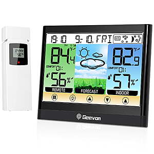 Geevon Weather Stations Wireless Indoor Outdoor Thermometer Hygrometer with Dew Point, Heat Index, Touch LCD Display $22.49