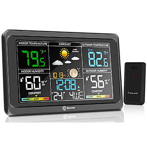 Geevon Weather Station Wireless Indoor Outdoor Thermometer, Color Display Digital Weather Thermometer with Alarm clock, Barometric Pressure $31.74