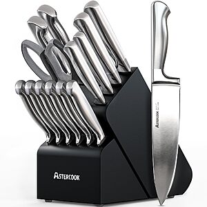 (prime) 15-Pc Astercook Steel Knife Set w/ Built-in Sharpener $43.50 + Free S/H