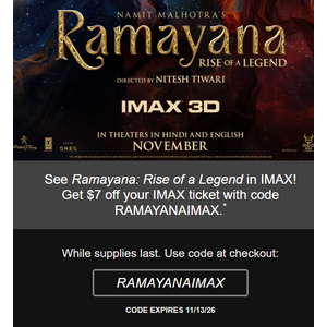 Fandango: $7 off Ramayana: Rise of a Legend in IMAX