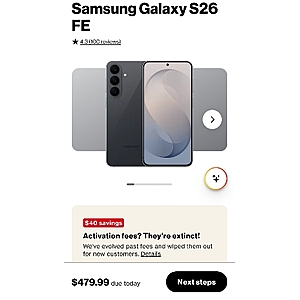 Unlocked Samsung S26 FE From VZW 128gb $480, 256 gb $580 with new (which you can then cancel)