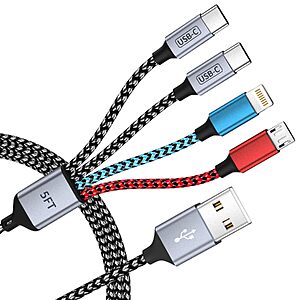 5' 4-in-1 Multi Charging Cable w/ Dual USB-C, Lightning & Micro USB Ports $4.76 + Free Shipping w/ Prime or on $35+