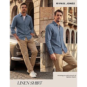 PJ PAUL JONES Mens Linen Shirt Long Sleeve Button Down Shirt $12.99