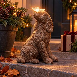 Lyeasw Solar Dog Statue with Butterfly - $17.49 After coupon