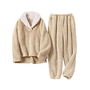 Fenclushy Women's Fleece V-Neck Pullover & Pants Pajama Set $16.99 + Free Shipping w/ Prime or on $35+