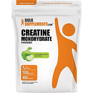 BulkSupplements.com Creatine Monohydrate Sour Green Apple 700g (Pack of 1) | Creatine: Gluten Free, 5g per Serving, (1.5 lbs) $14.97